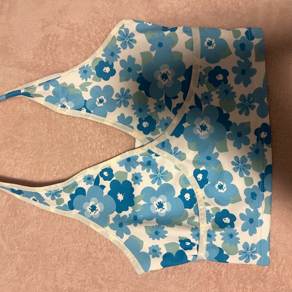 Floral Halter Top in Blue and White